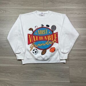 Vintage Sweatshirt Mens Large White 90s Most Valuable Grandad Graphic Retro